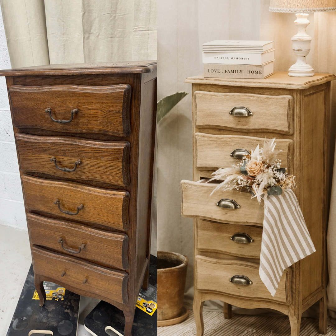 Chiffonier en bois avant après